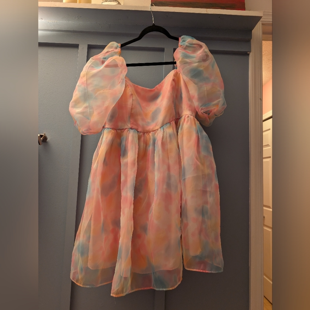SHEIN Pastel Pink Dress with Puff Sleeves 1XL